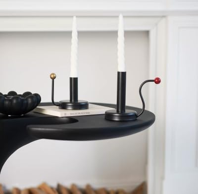 Black Iron Taper Candle Holder,Vintage Candlestick Holder Candlelight Stand for Farmhouse Decor Table Decoration (Black-Red)