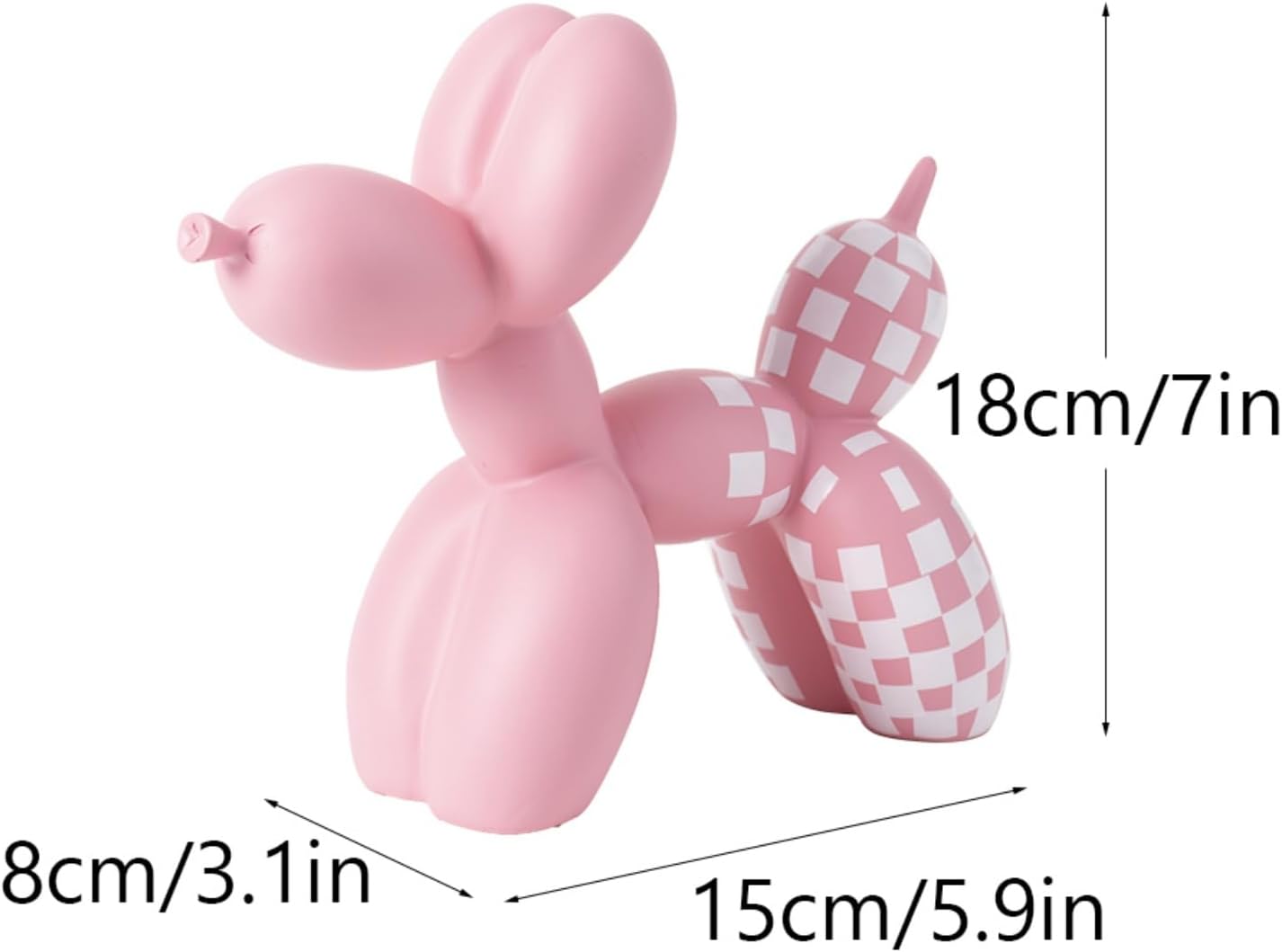 Vilead Resin Balloon Dog Statue with Checkered Pattern,Modern Home Decoration Trendy Animal Art Ornaments,Collection Figurine Bedroom Living Room Office Desktop Sculpture