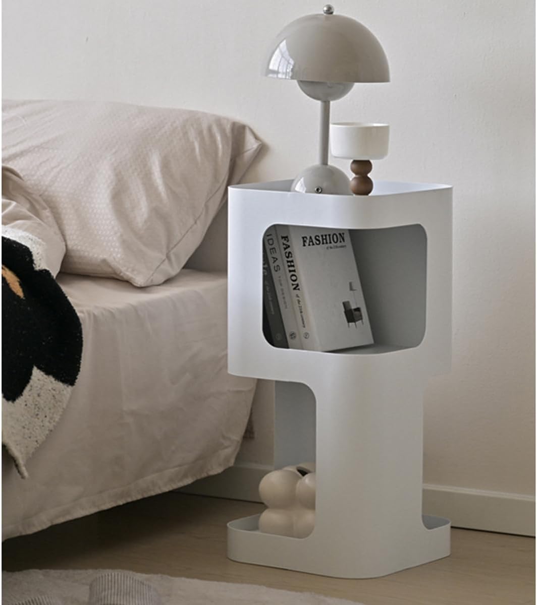 Modern Side Table,Small end Table for Small Spaces,Metal nightstand with Storage Shelf,Space-Saving Bedside Table Accent Table Drink Tables for Living Room,Bedroom.No Assembly Required