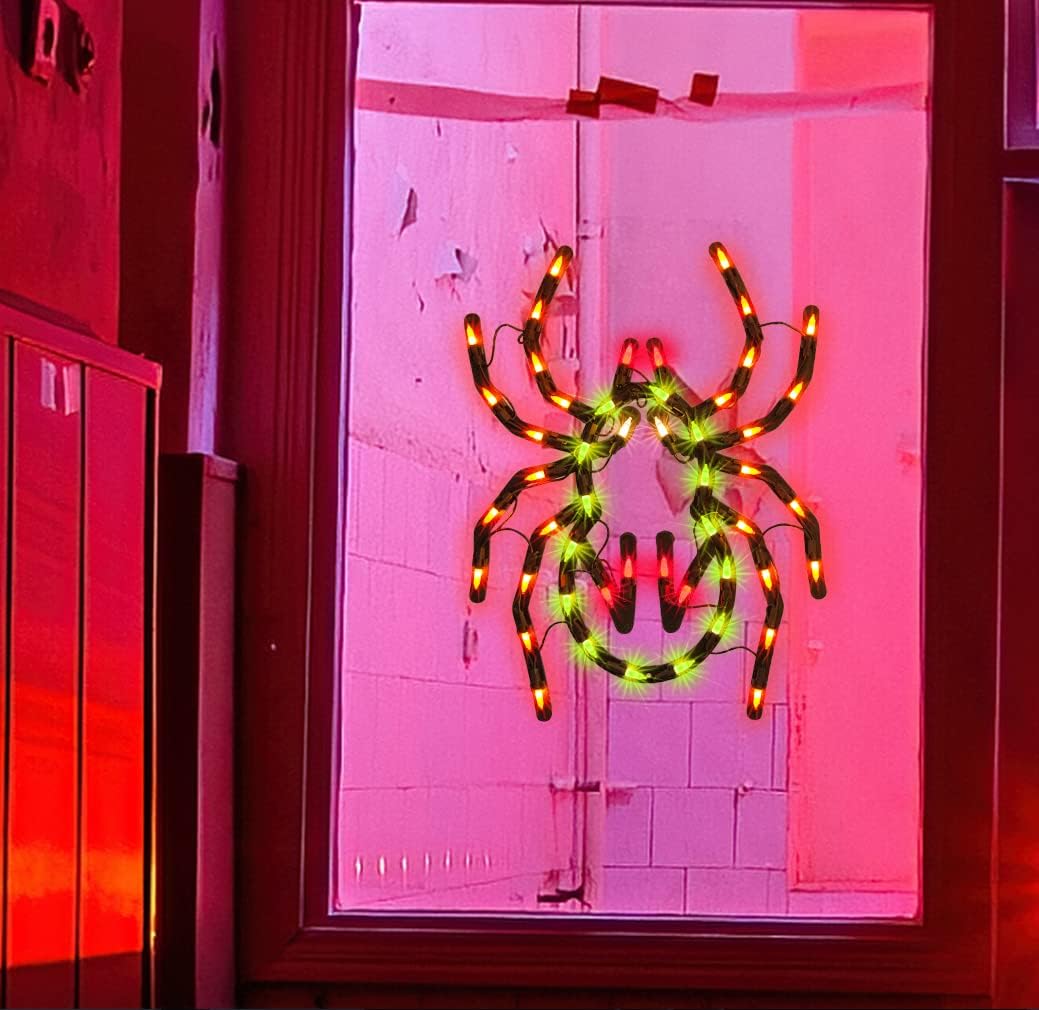 12.8" Lighted Spider Halloween Window Silhouette Decoration,Halloween Lighted Window Decoration,Hanging Light Up Holiday Ornament(Spider Light)