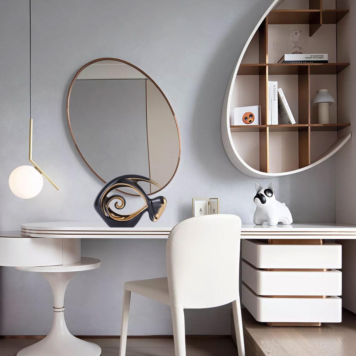 Black Gold Ceramic Fish Figurines - Coastal Home Decor, Modern Ocean Centerpieces for Living Room, Dining Area, Bathroom, Office, Coffee Table, Beach House, Nautical, Seaside, Entrance, Shelf Display