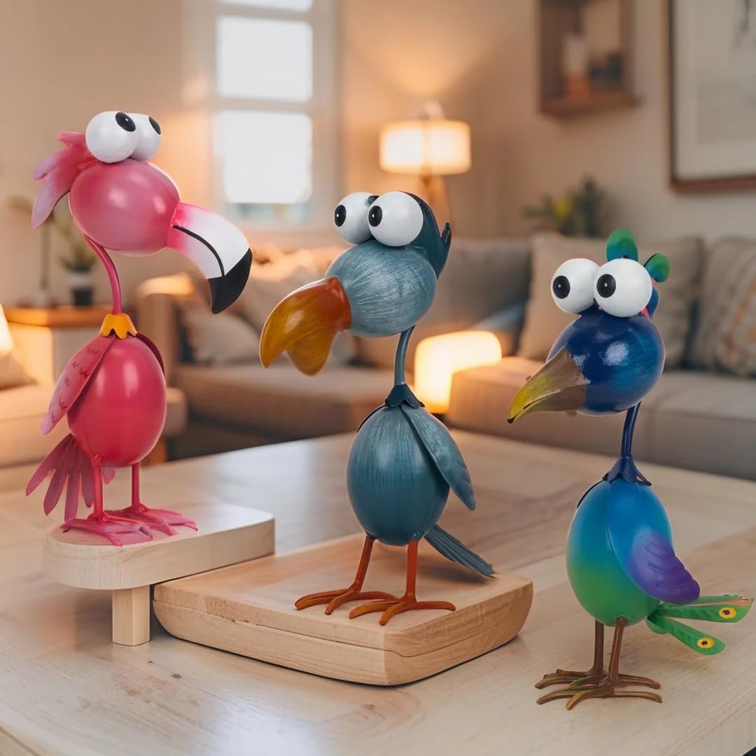 Kircust Outdoor Metal Bird Yard, Garden Decor for Outside Flamingo/Peacock/Pelican Decorations Art Statues, Lawn Ornaments for Courtyard, Patio, Backyard, Porch, Set of 3