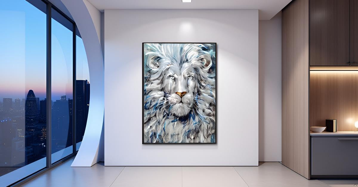 Yihui Arts Modern Blue and Silver Lion Metal Wall Art Sculpture for Home Decor