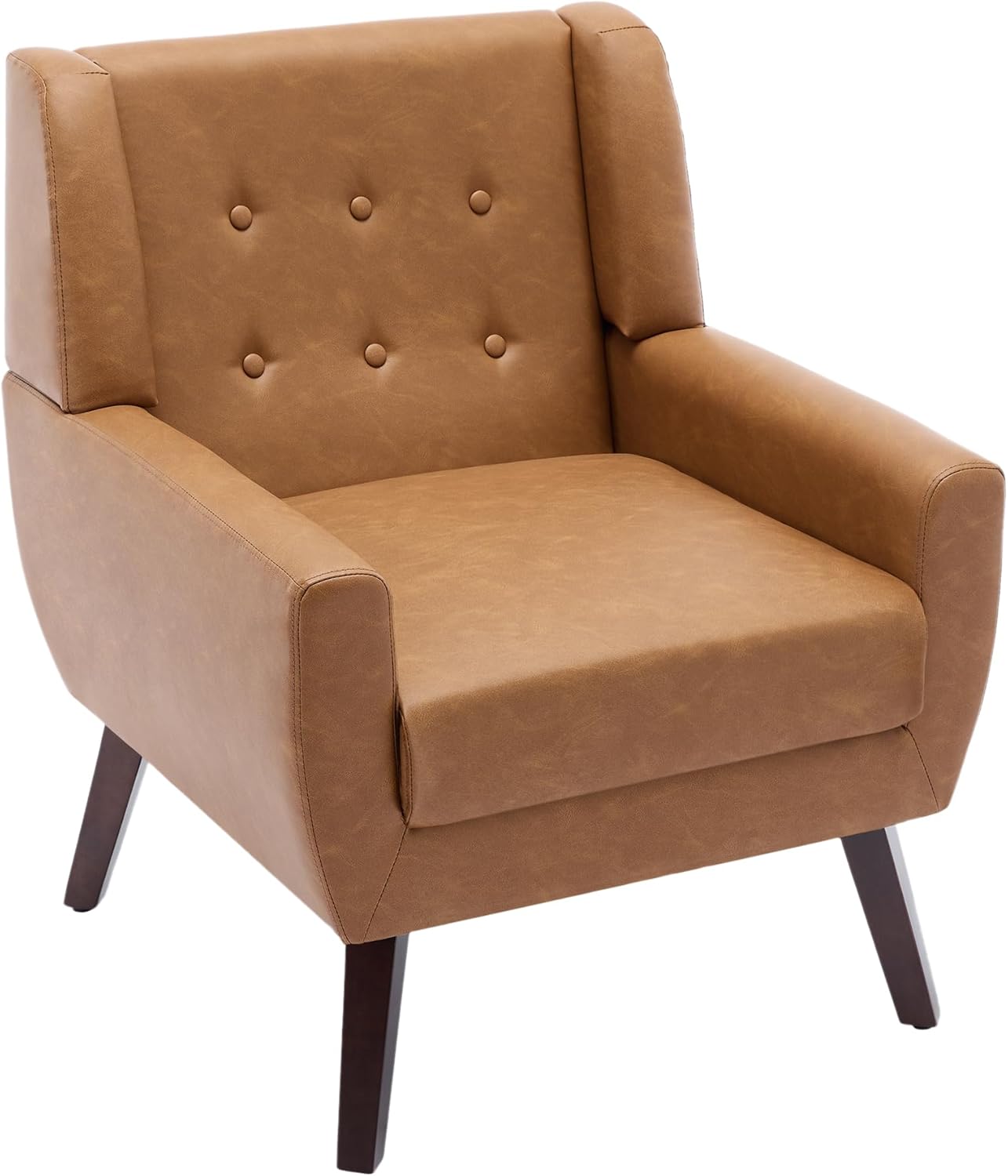 UIXE PU Leather Accent Chairs Set of 2, Modern Arm Club Chair Upholstered Armchair for Living Room, Comfy Single Sofa Seats Button Tufted Reading Seating, Brown