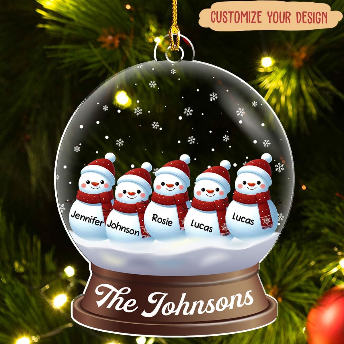 Personalized Family Christmas Acrylic Ornament 2024 - Custom Name Snowman Family Members up to 10 People, Snow Globe Ornament Gifts for Family Tree Decoration (A03, 9 Names)