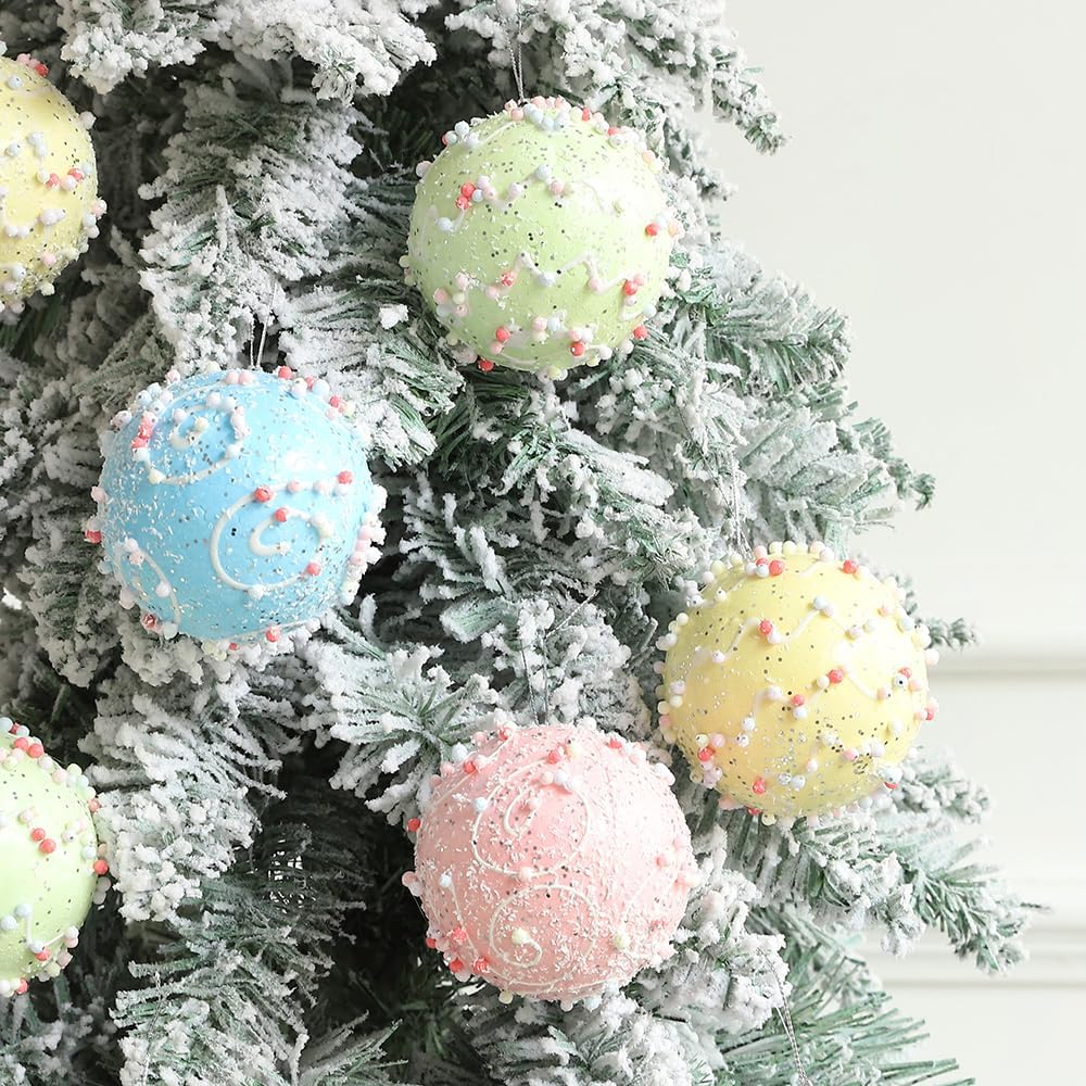 Christmas Tree Ball Ornament Set 12pcs 80mm/3.15inch Macaron Glittering Shatterproof Foam Hanging Christmas Ball Ornaments for for Xmas New Year Birthday Home Party Supplies (Round)