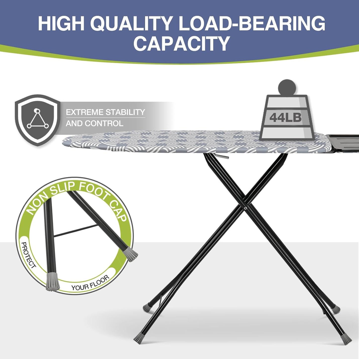 APEXCHASER Ironing Board, Full Szie Iron Board with Iron Rest,Height Adjustable,Extra Thick Heat Resistant Cover with Sleeve Board 15x45 Blue