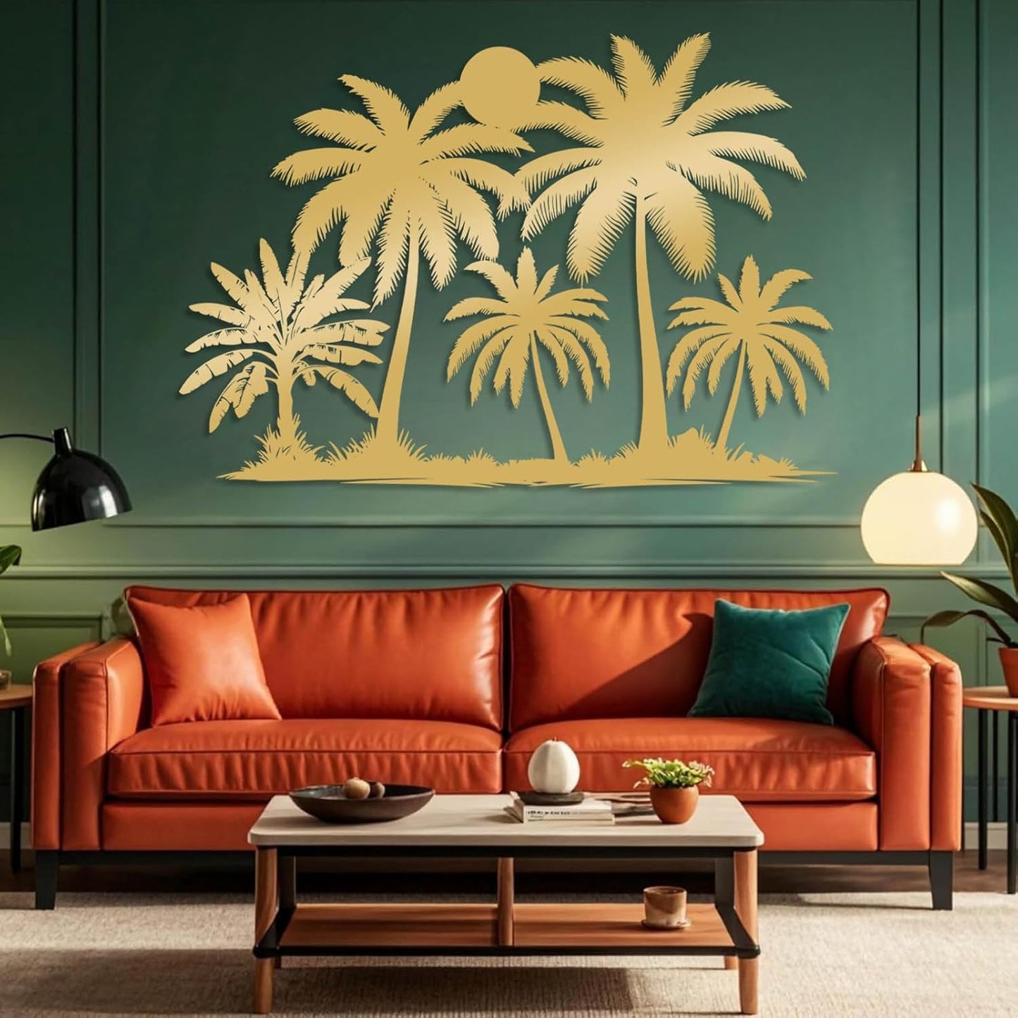Tuglona Metal Palm Tree with Sunset Wall Decor, Tropical Palm Tree Metal Wall Art, Tropical Wall Decor, Sun Wall Art, Beach Wall Decoration, Coastal Trees Wall Hanging (Silver, 41"x29"/105x73cm)