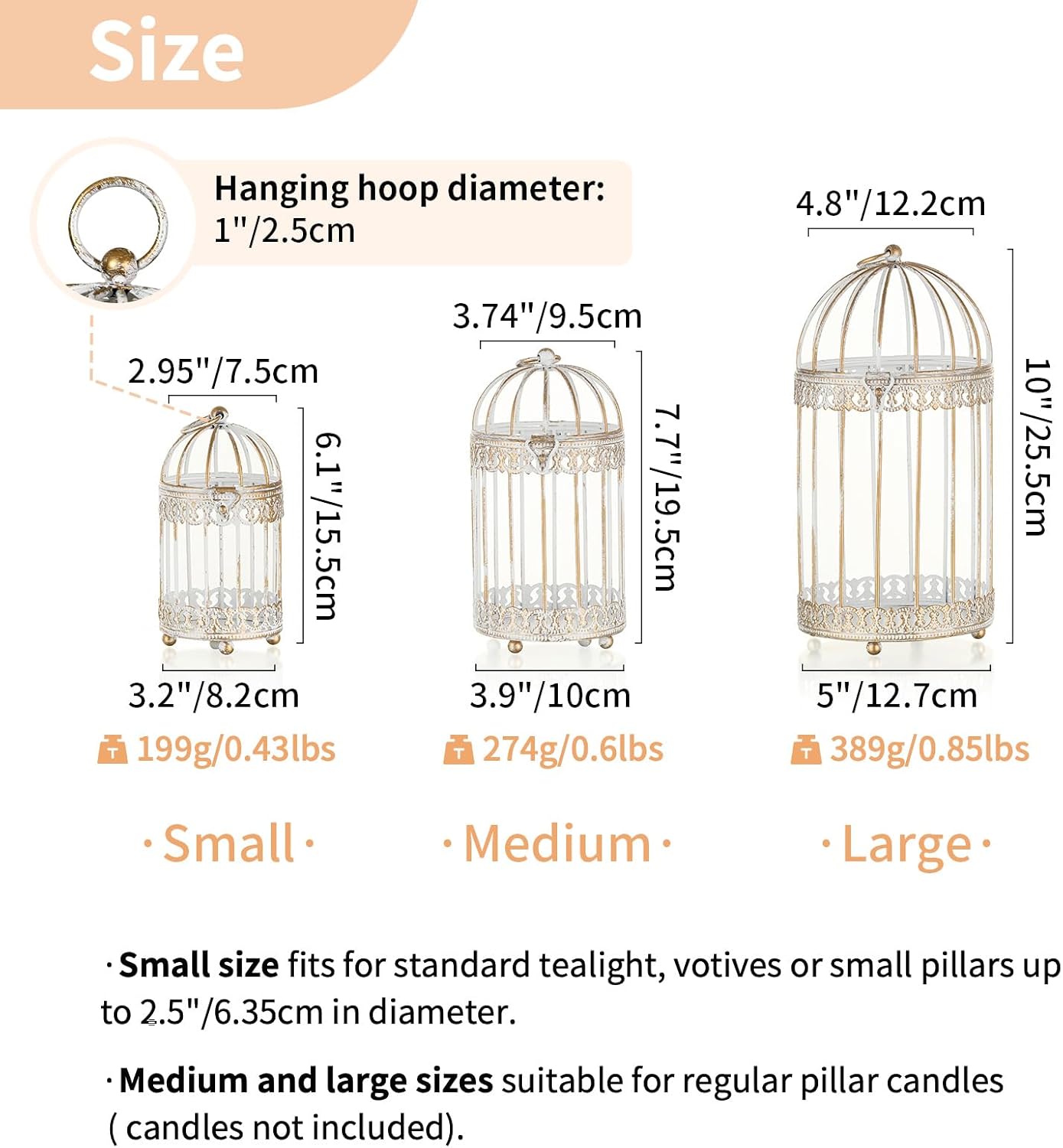 NUPTIO Decorative Candle Lanterns White: 3 Pcs Distressed White Metal Bird Cage Indoors Lantern Centerpiece Assorted Rustic Birdcage Pillar Candle Holders for Home Living Room Porch Office Decoration
