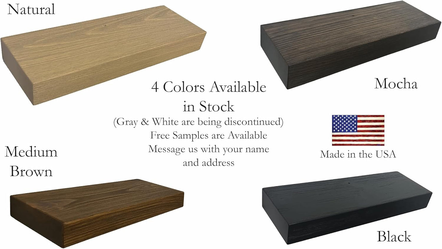 joelsantiques - 18 Inch Wooden Floating Shelves for Wall - 18x8x2 in - Made of Natural Wood - Heavy Duty Rustic Wall Shelves for Bedroom - Perfect for Living Room, Kitchen - Medium Brown