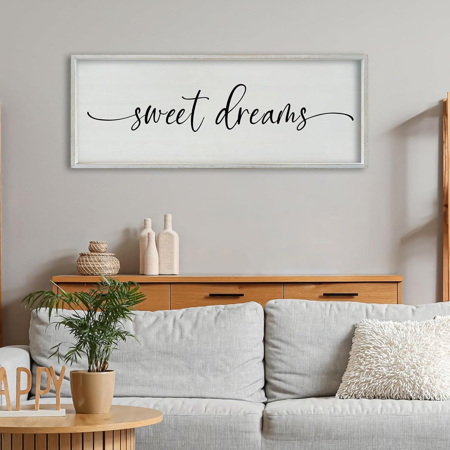 SRSZHIYUE Sweet Dreams Above Bed Wall Decor, 40"x15" Large Rustic Master Bedroom Over Bed Sign Guest Room Couples Wood Framed Farmhouse Horizontal Hanging Decoration (White)