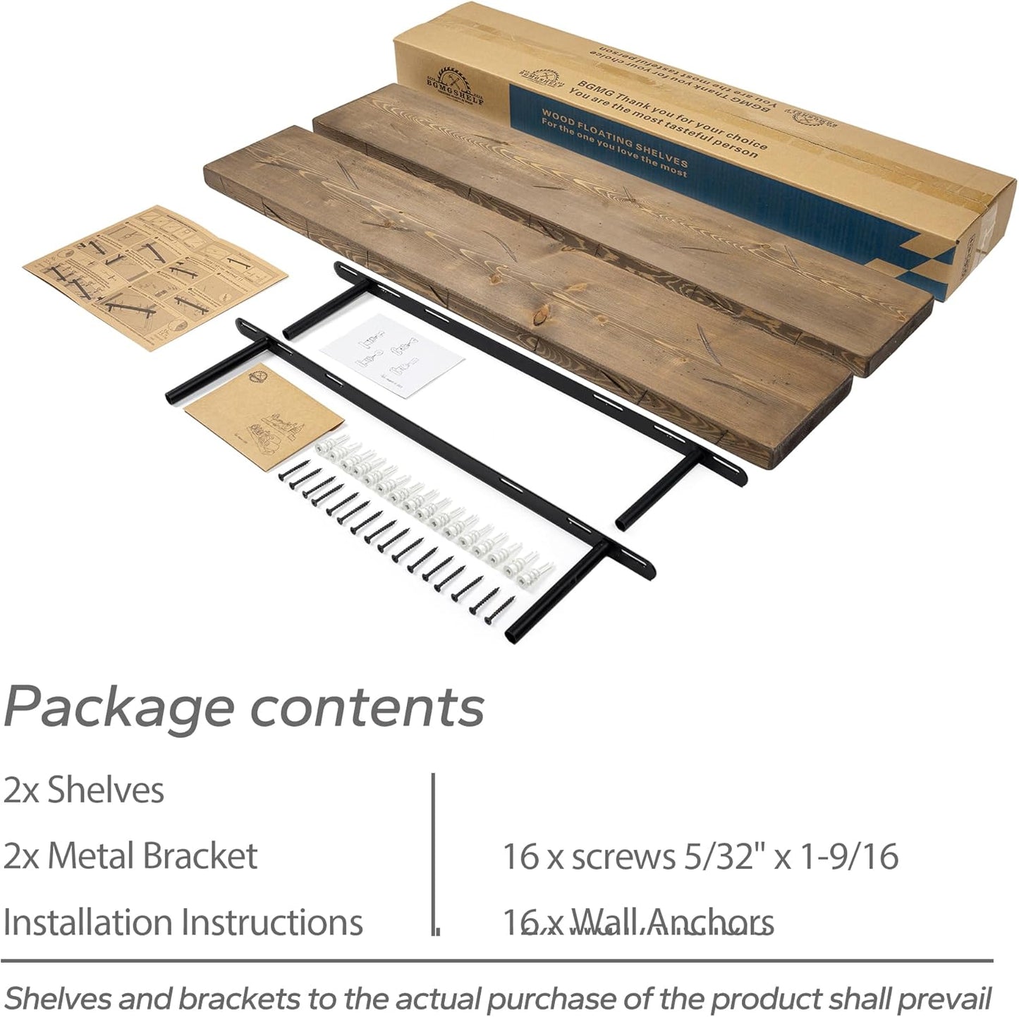 BGMG Wood Floating Shelves for Wall 30 inch, Distressed, Rustic Wooden Wall Mount Shelves for Bathroom Living Room Bedroom Kitchen Farmhouse Set of 2-30x6.7x1.25 inch-Distressed Walnut