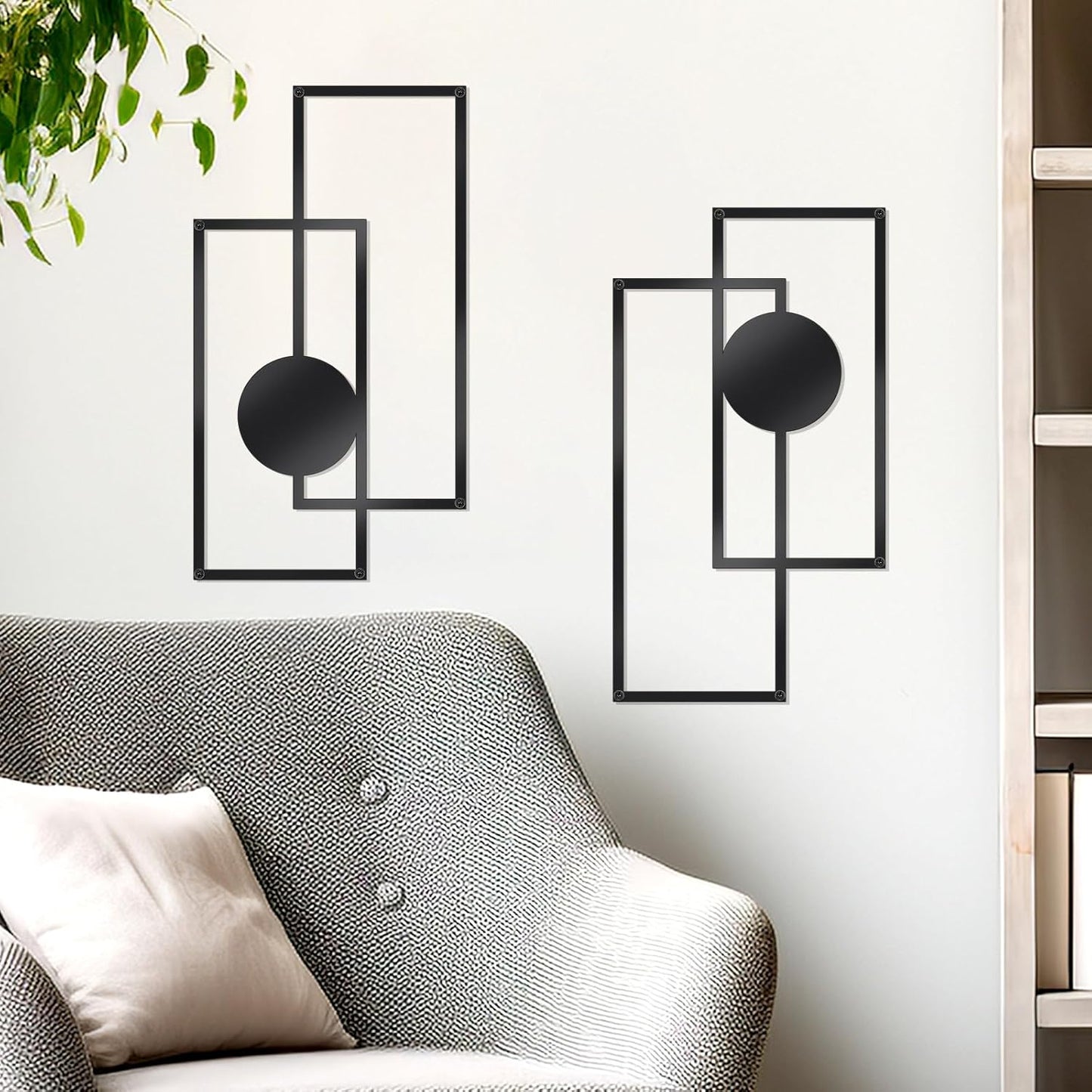 OYEFLY 2 Pcs Metal Abstract Wall Art,Modern Geometric Decor (Black, style 3)