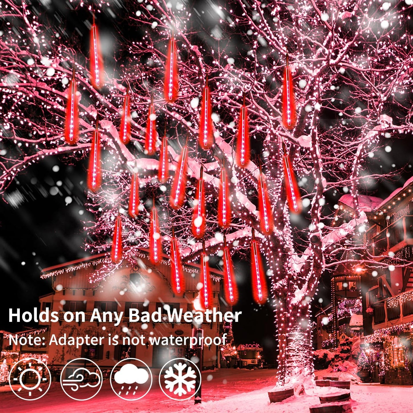 【2 Pack】 Christmas Lights Meteor Shower Rain Lights 12inch, Totally 20 Tube 480 LEDs Icicle Lights Outdoor Raindrop Lights for Xmas Halloween Wedding Party Tree Holiday Decoration, Red