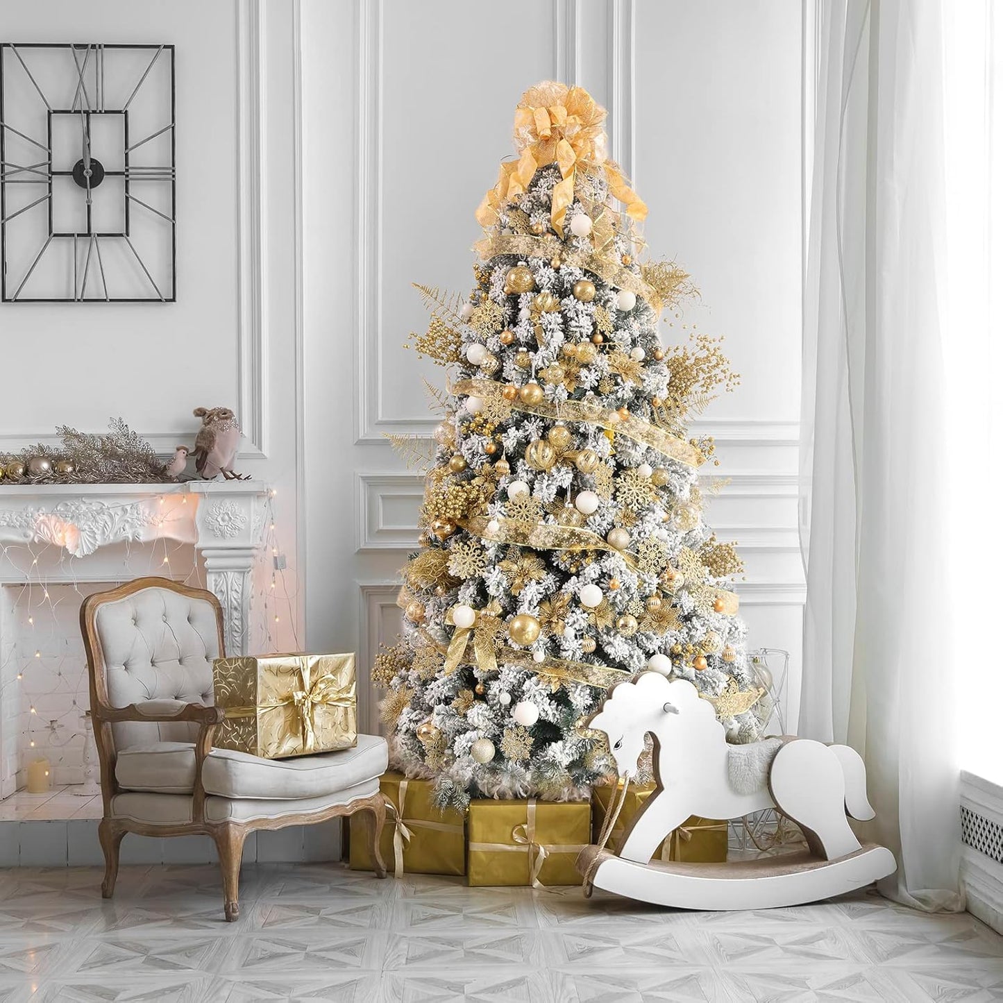 Clear Christmas Ball Ornaments,24ct Shatterproof Plastic Decorative Christmas Ornaments Hanging Xmas Tree Baubles Set with Stuffed Delicate Glittering Decorations for Holiday Party Home Decor (Gold)