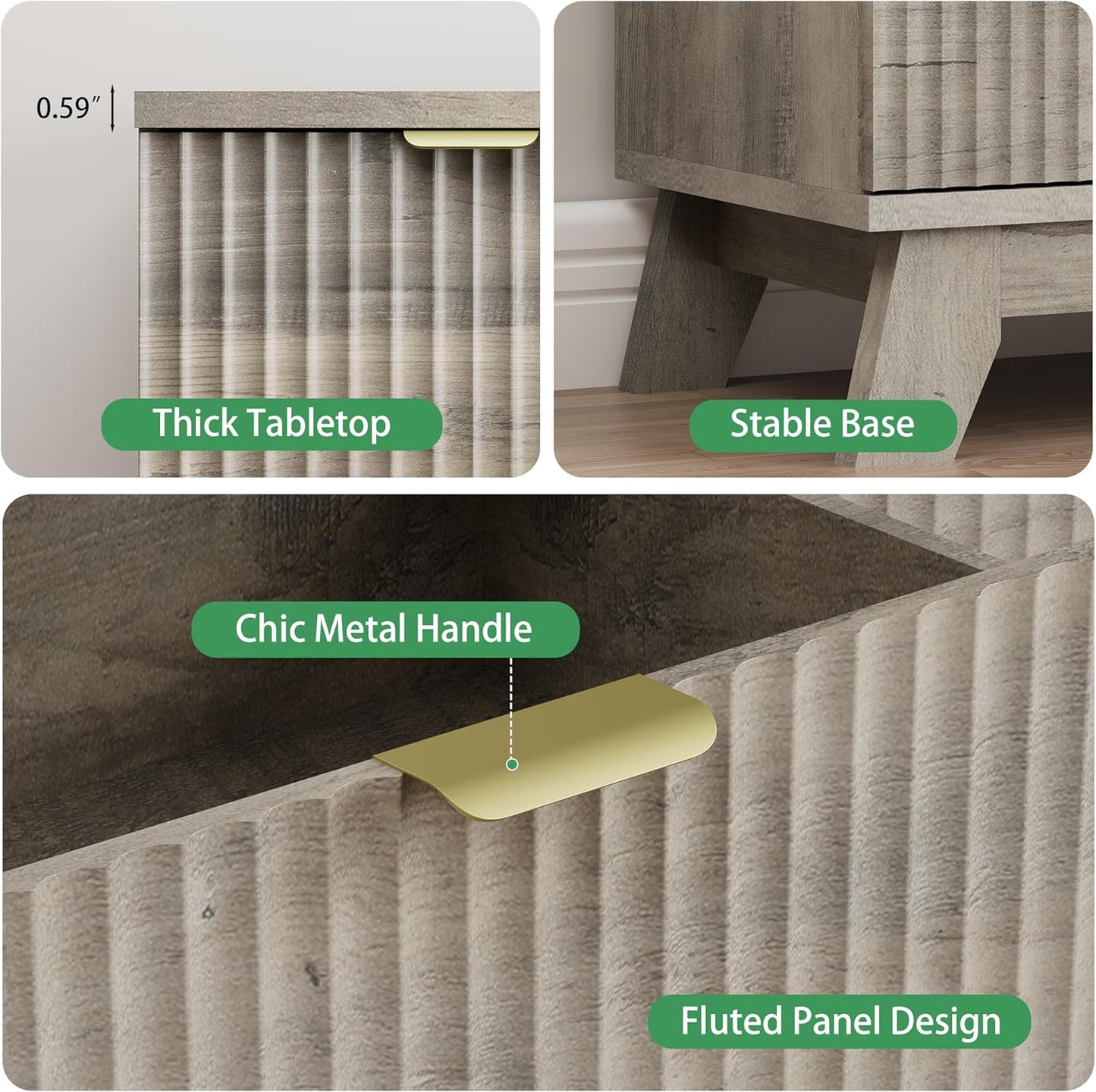 Fluted Dresser for Bedroom with 6 Drawers, 46" Tall Modern Chest of Drawers with Metal Handle, Wooden Dresser TV Stand, Wood Closet Clothes Storage Organizer for Living Room, Hallway, Grey