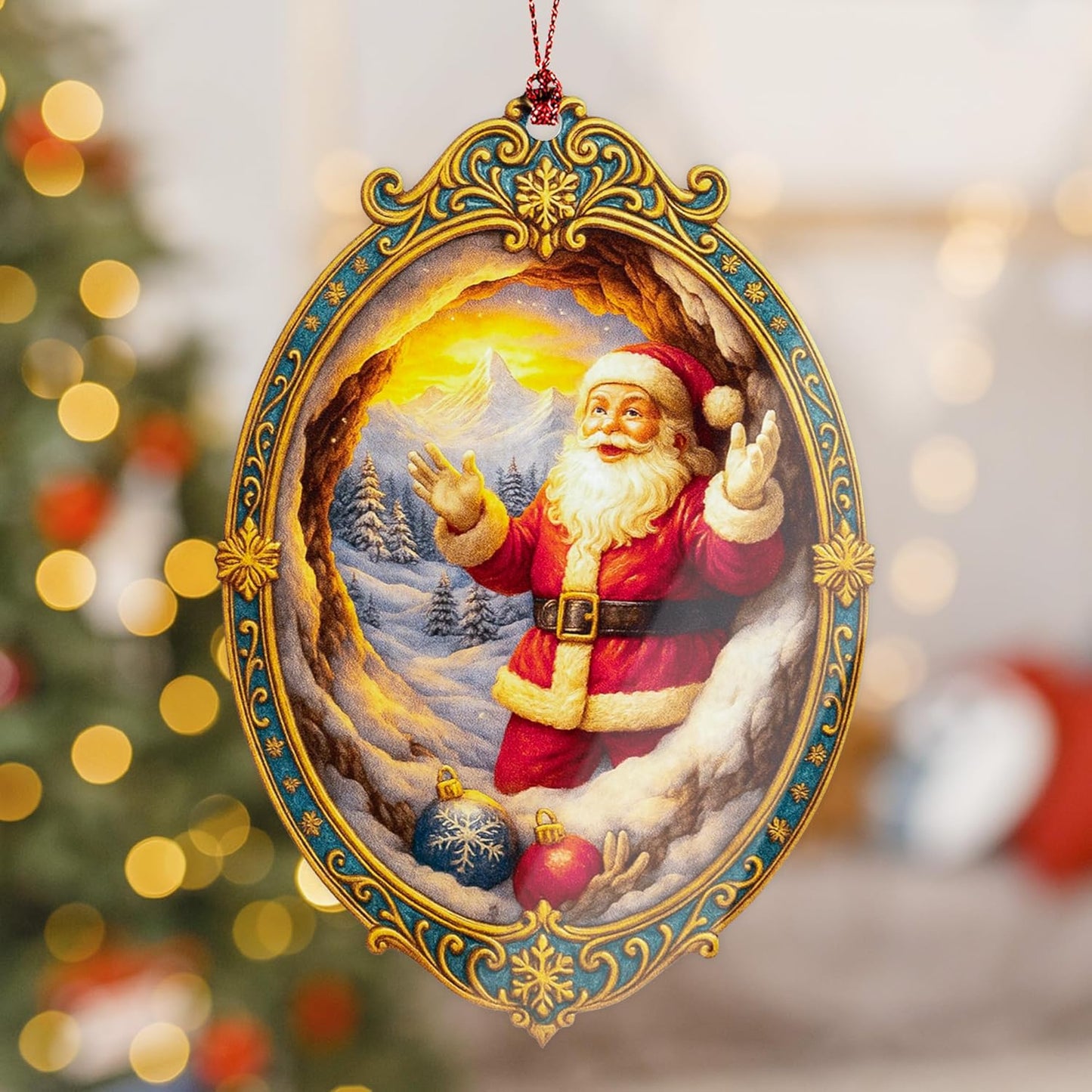 Santa Ornament – Christmas Decor | Santa Claus Ornament + Holiday Keepsake – Gift for Kids and Family – Christmas Ornament 2025 – Suncatcher Effect Stained Glass Window Hanging – Car Hanging