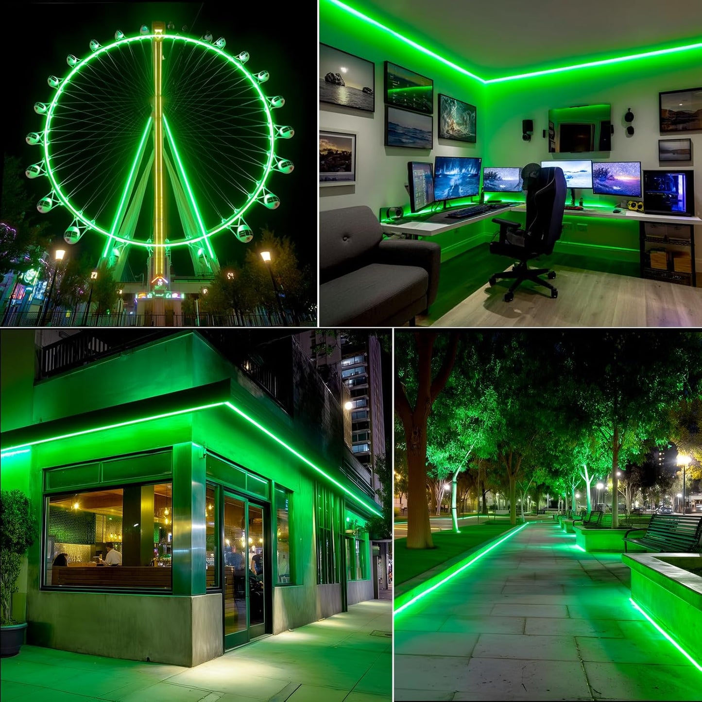 GZBtech Flexible LED Neon Rope Lights 50FT,AC 110-120V Waterproof Strip Light, 120 LEDs/M Cuttable Connectable Neon Lighting for Indoor Outdoor Home Decor/Commercial Building Use-Green 15M