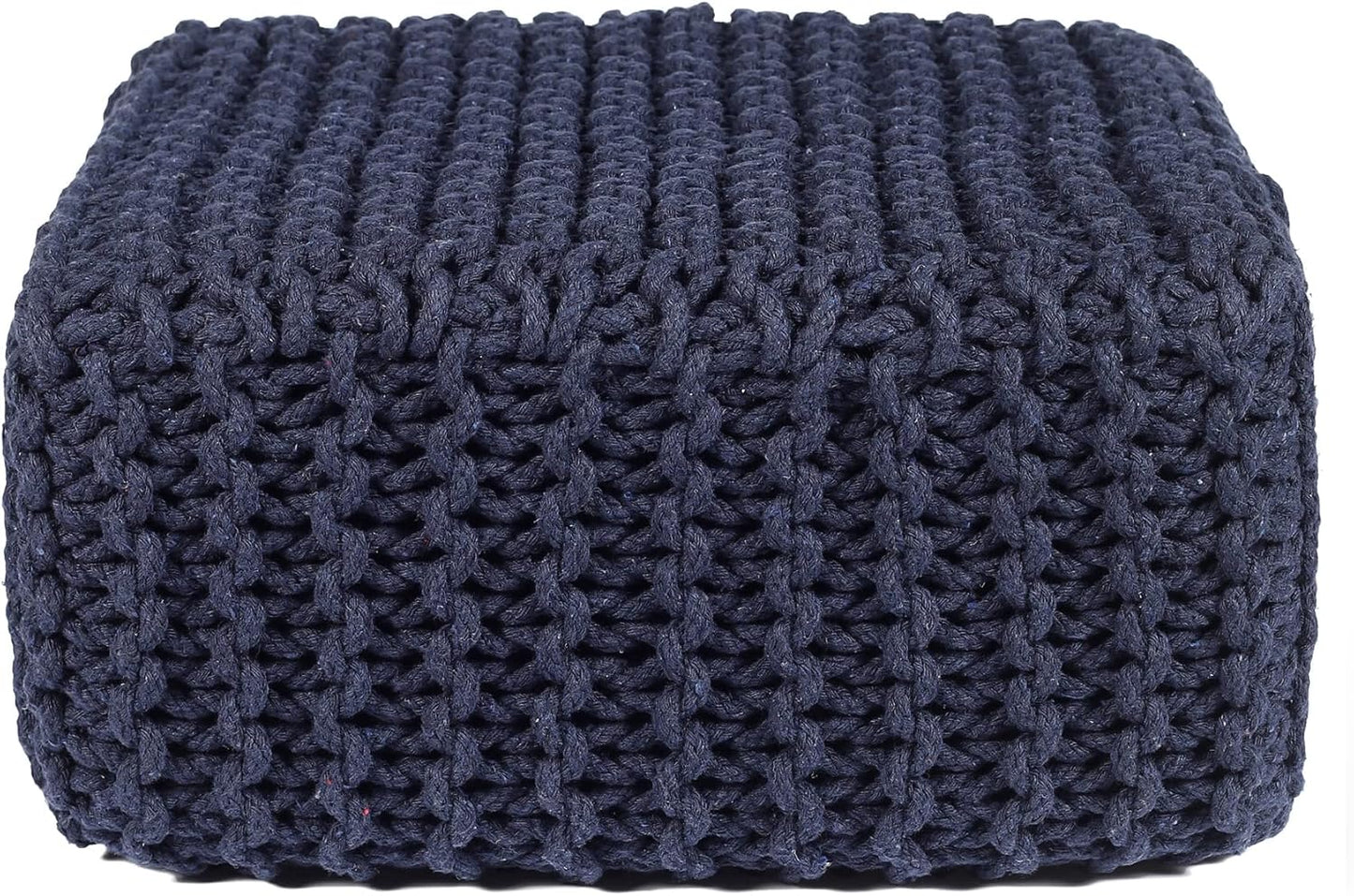REDEARTH · Cube Low Pouf Foot Stool Ottoman - Hand Knitted Poof - Cord Boho Pouffe - Home Décor - Stuffed Footrest for Living Room - Nursery - Bedroom - Patio (16" x 16" x 8") - Navy Blue