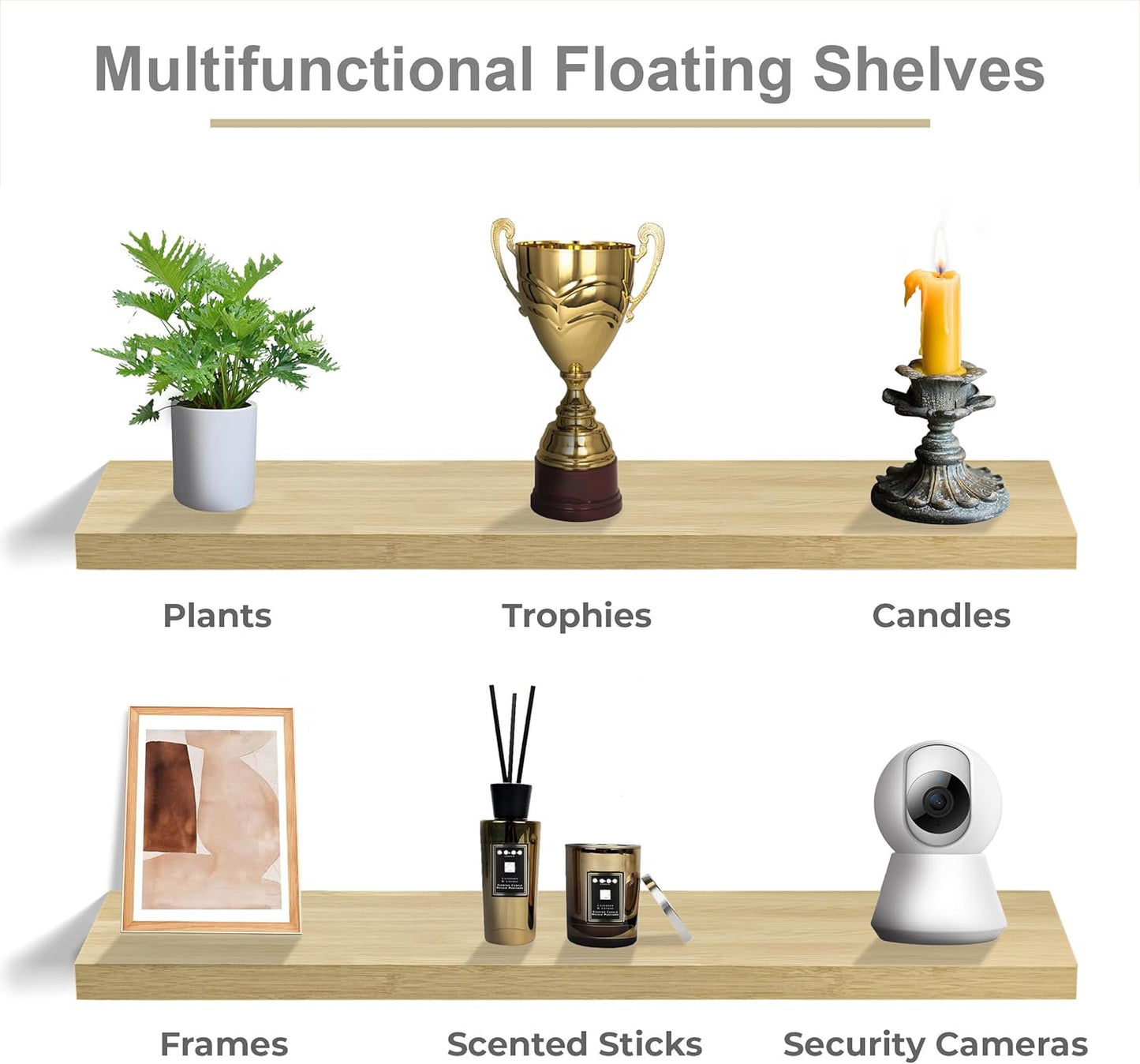 Sorbus Floating Shelves for Wall - 35 Inch Long Bathroom Shelves, Wall Decor for Bedroom, Kitchen, Living Room & Book Storage - Mounted Floating Shelf with Invisible Brackets (Maple Wood, 3 Pack)