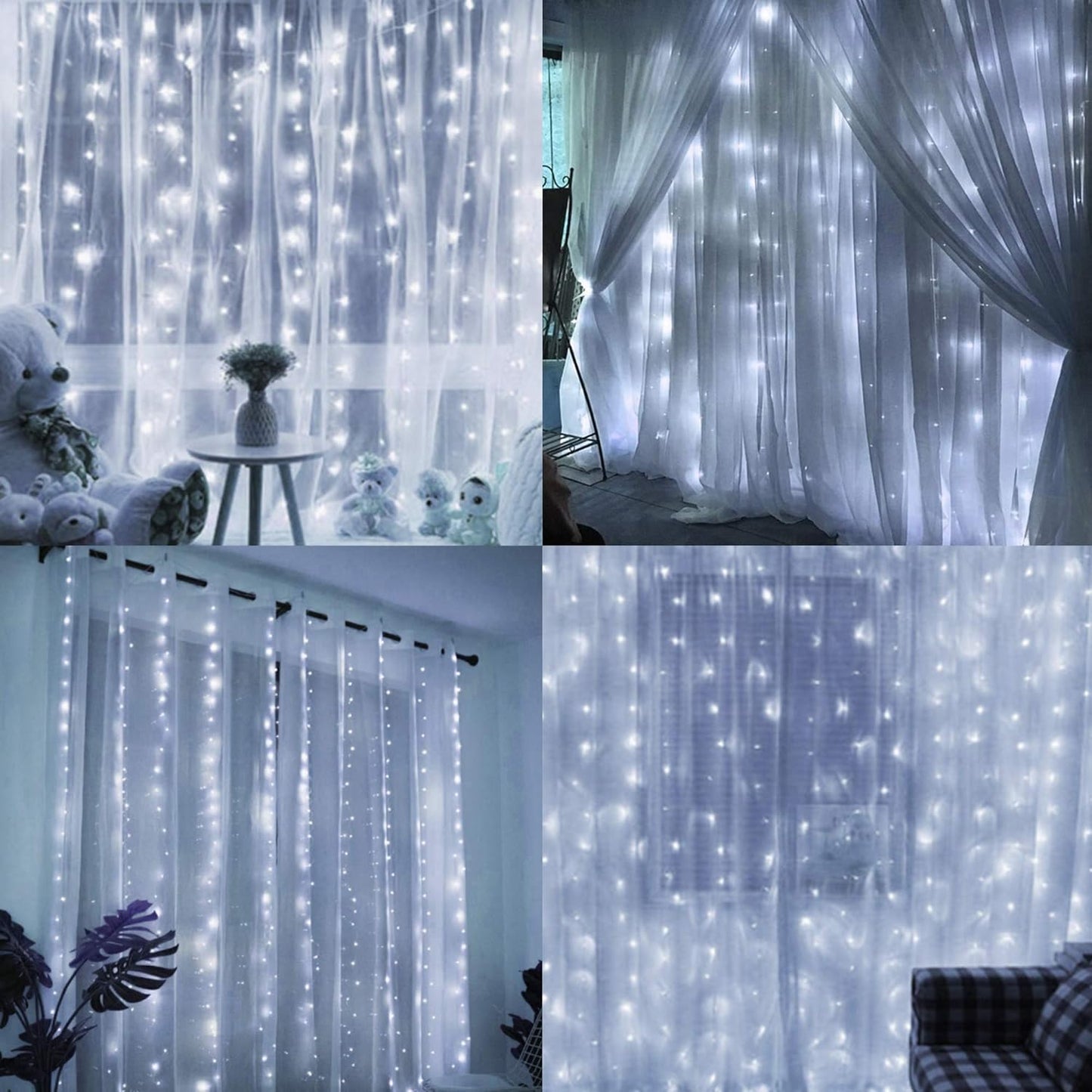HOME LIGHTING Window Curtain String Lights, 300 LED 8 Lighting Modes Fairy Copper Light with Remote, USB Powered Waterproof for Christmas Bedroom Party Wedding Home Garden Wall Decorations, Cool White