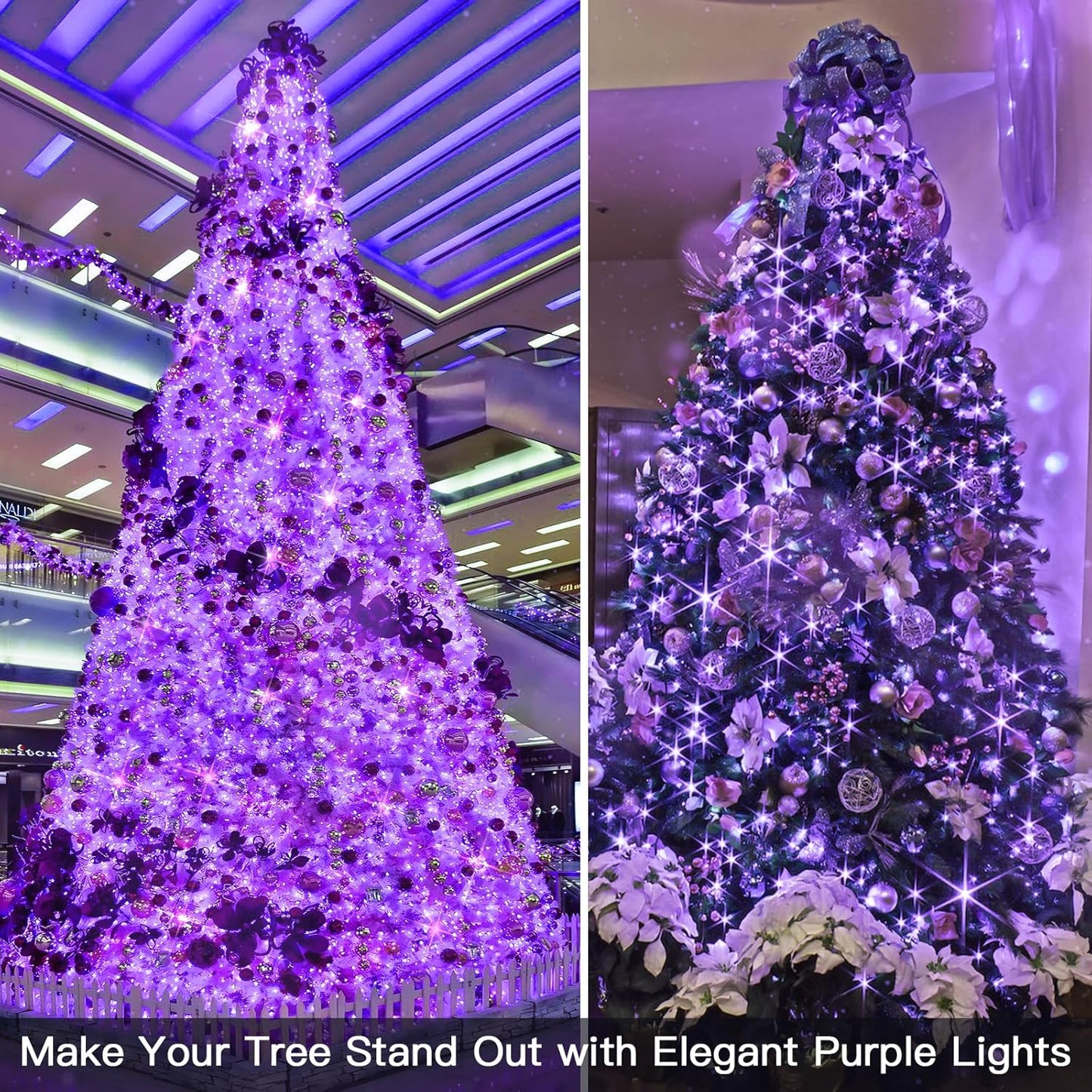 suddus Hallowee Purple Lights Battery Operated, 66ft 200 LED Twinkle Lights Battery Operated, Purple Fairy Lights for Christmas Tree, Garland, Bedroom, Backyard, Porch, Yard, Party Decorations
