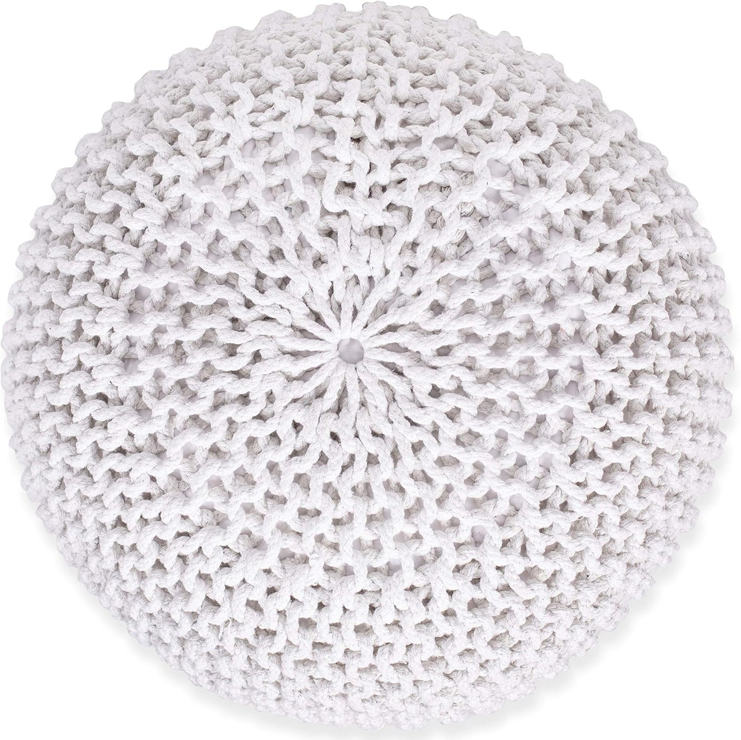 BIRDROCK HOME Round Pouf Ottoman | Cotton Braided Foot Stool with Bean Bag Filling | Boho Foot Rest for Living Room & Bedroom | Compact & Comfortable Seating, Lightweight & Soft | Ivory