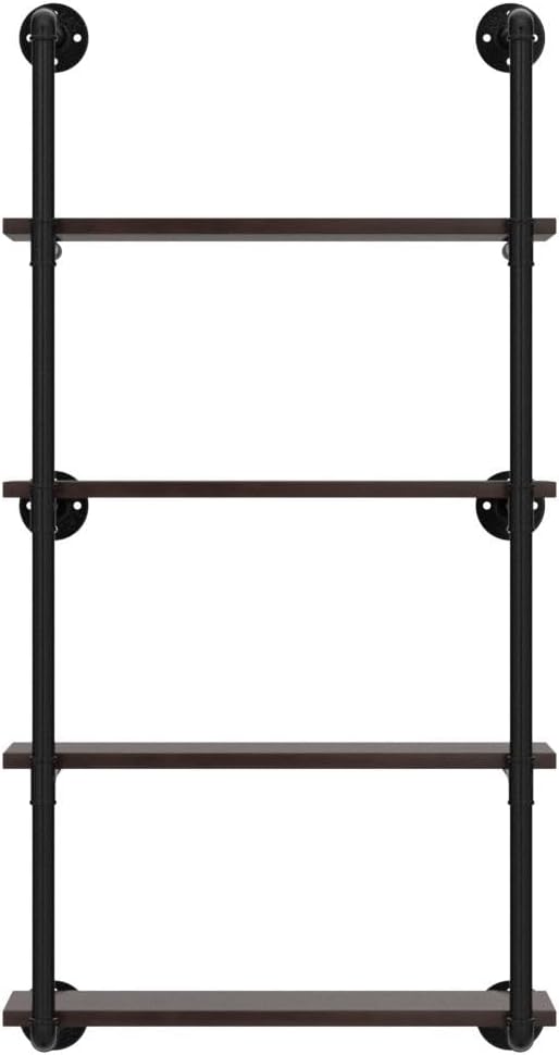 Industrial Pipe Shelving Wall Mounted,24in Rustic Metal Floating Shelves,Steampunk Real Wood Book Shelves,Wall Shelf Unit Bookshelf Hanging Wall Shelves,Farmhouse Kitchen Bar Shelving(4 Tier)