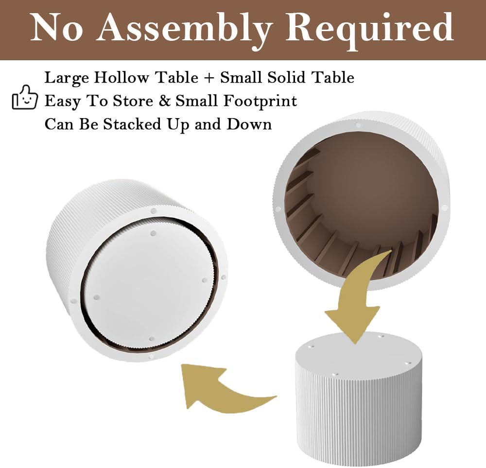 Round Nesting Coffee Table White Round Fluted Coffee Table Set of 2 for Living Room Small Circle Drum Nested Coffee Tables (White B 27in)