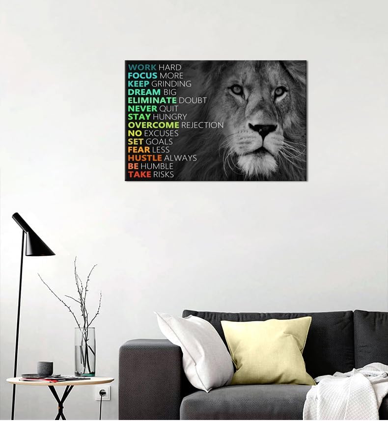 Inspirational Canvas Wall Art Colorful Poster Painting Artwork Motivational Lion Picture Print Wall Decor for Home Office Living Room Bedroom Workplace Wooden Framed Ready to Hang [12''Wx 18''H]