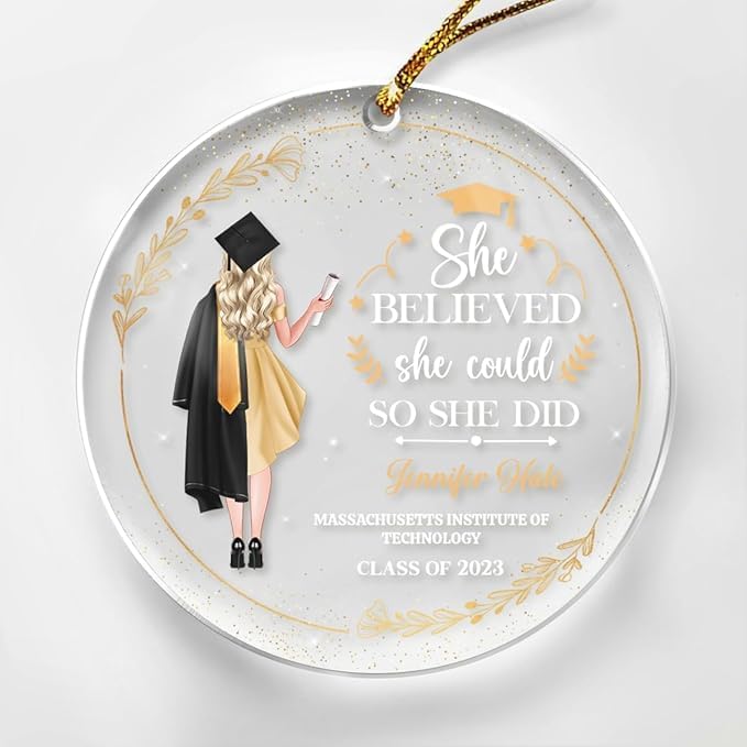 Personalized Graduation Ornament She Believed She Could So She Did Class of 2024 Christmas Acrylic Ornaments Keepsake Gifts Xmas Tree Decorations