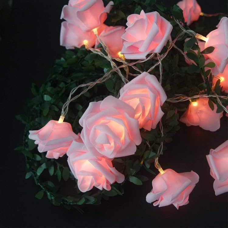 Everlasting Splashes LED Rose Flower Fairy String Lights Battery Operated Warm Flashing Light Romantic Proposal Wedding Birthday Christmas Thanksgiving DIY Indoor Outdoor Decorations (Pink&Soft White)