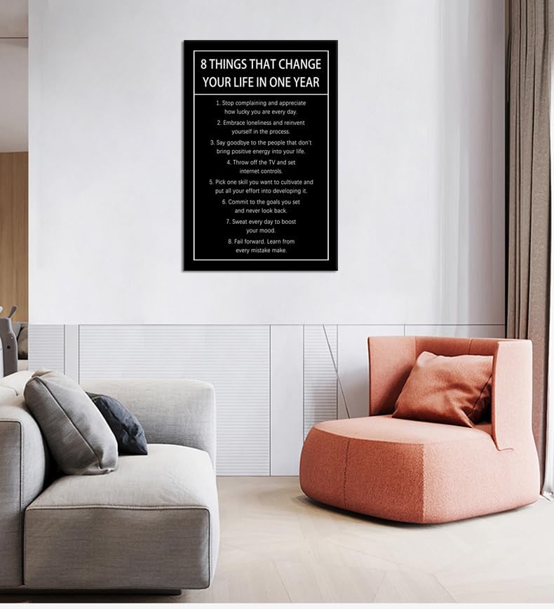 Inspirational Wall Decor 8 Things That Change Your Life In One Year Motivational Canvas Wall Art Quotes Poster Print Artwork for Office Living Room Painting Stretched and Framed [24''Wx 36''H]