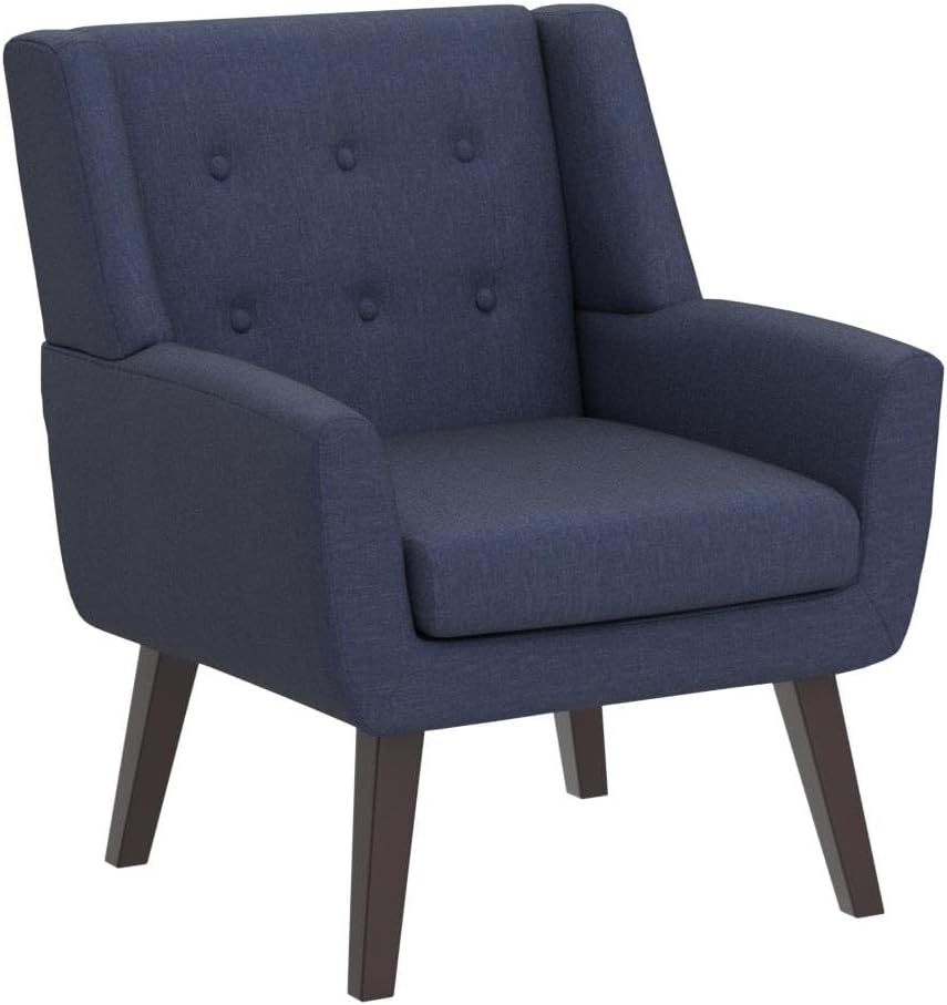 HUIMO Accent Chair Living Room Chair, Upholstered Button Tufted Armchair, Linen Fabric Sofa Chairs for Bedroom, Living Room, Mid Century Modern Comfy Reading Chair (Dark Blue)
