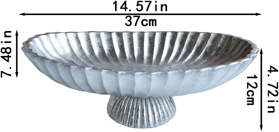 14.5" Large Decorative Long Bowl - Silvery Fluted Scalloped Decorative Bowls for Home Decor - Ruffle Decor,Stylish Key Bowl for Entry Table,Decorative Fruit Bowls for Kitchen Counter ﻿