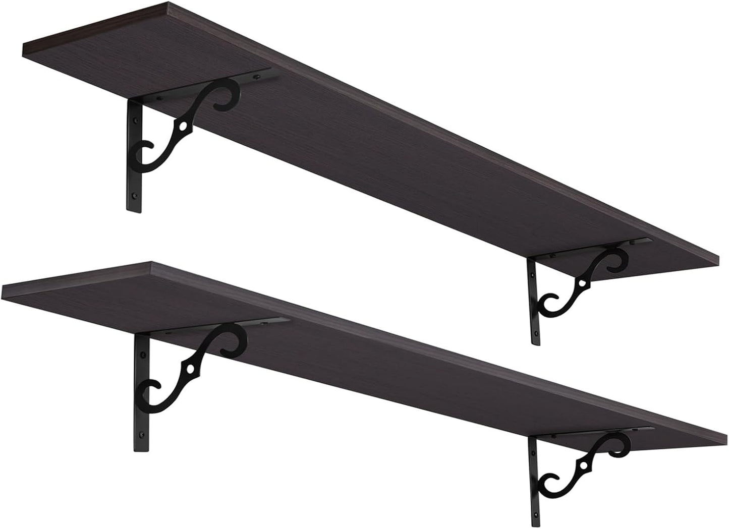 DINZI LVJ Long Wall Shelves, 55.1" Large Floating Shelves Set of 2, Wide Display Shelf Wall Mounted with Brackets, Easy Hanging for Living Room, Toilet, Office, Bedroom, Espresso