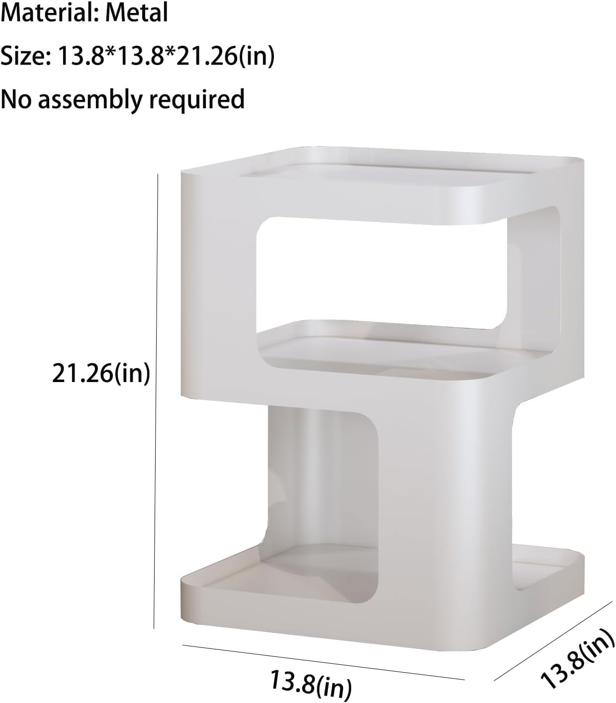 Modern Side Table,White end Table,Unique nightstand,Bedside Table,Metal 3-Tier Night Stand with Storage,Accent Side Table for Couch,Bedroom,Living Room.No Assembly Required.