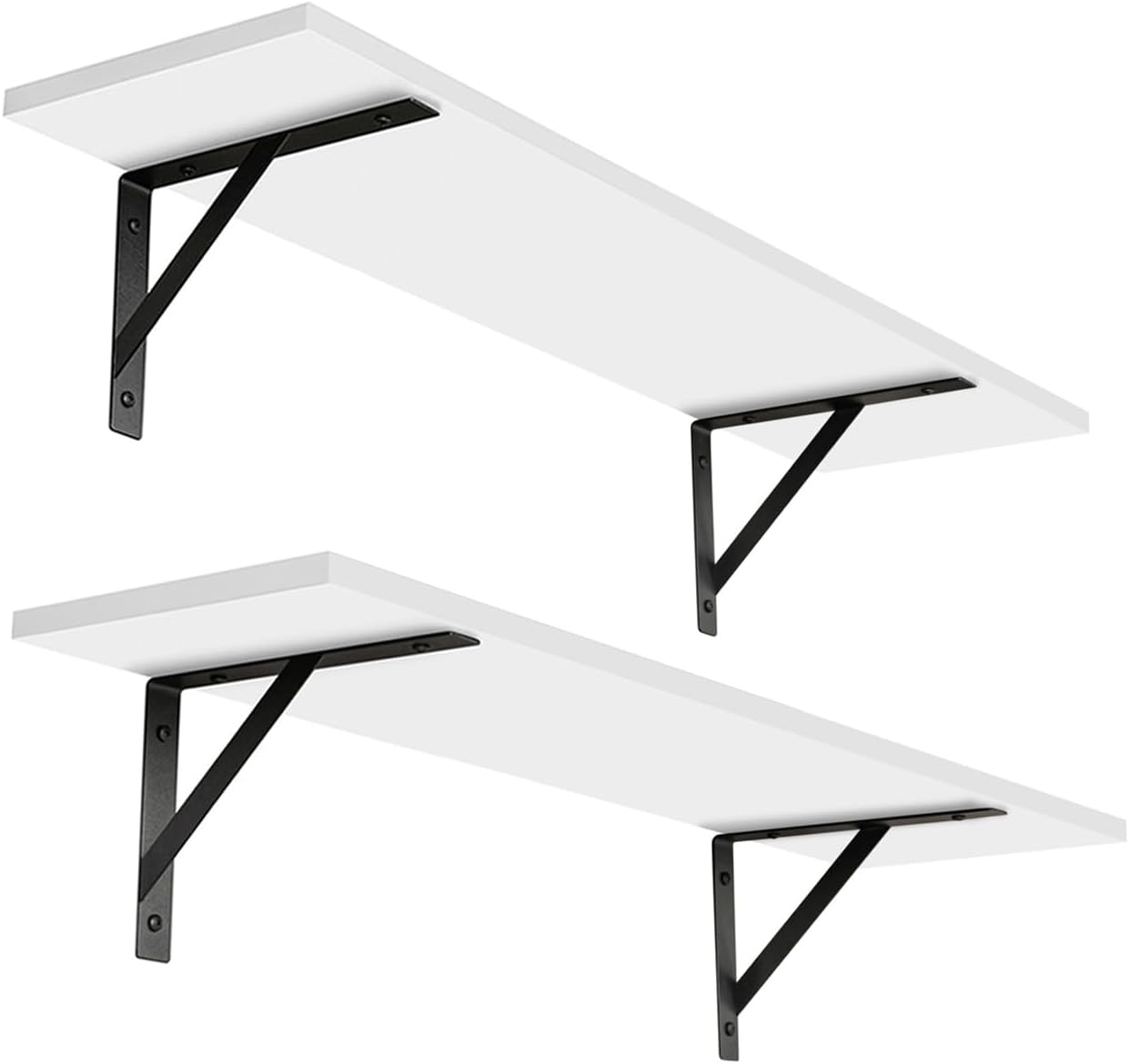 DINZI LVJ Long Wall Shelves, 24 Inch White Floating Shelves Set of 2, Easy-to-Install, Wall Storage Ledges with Sturdy Metal Brackets for Living Room, Bathroom, Bedroom, Kitchen, White