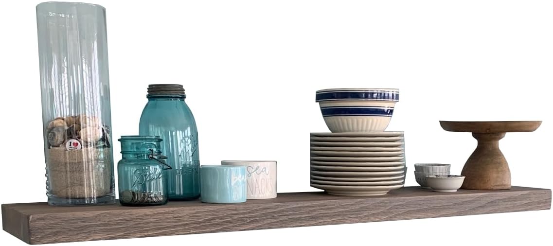 joelsantiques 54 Inch Wooden Floating Shelves for Wall - 54x6x2 in - Made of Natural Wood - Long Heavy Duty Rustic Wall Shelves for Bedroom - Perfect for Living Room, Kitchen - Gray - Grey