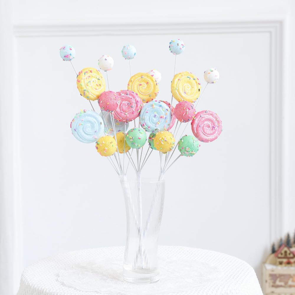 2Pcs Christmas Tree Picks Branch Decorations Macaron Topper Ornaments Candy Spray Picks Twigs Stems for Xmas Wreath Decoration New Year Party