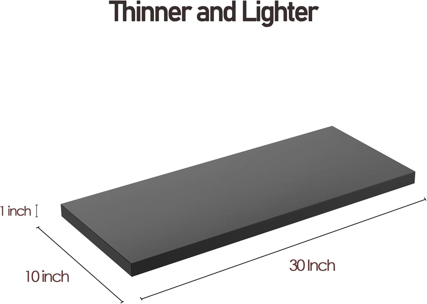 Wall Shelf Set of 2, Black Floating Shelves 30 in W x 10 in D x 1 in H, Wooden Floating Wall Shelf with Invisible Brackets for Living Room/Bedroom/Bathroom/Kitchen Storage and Decor