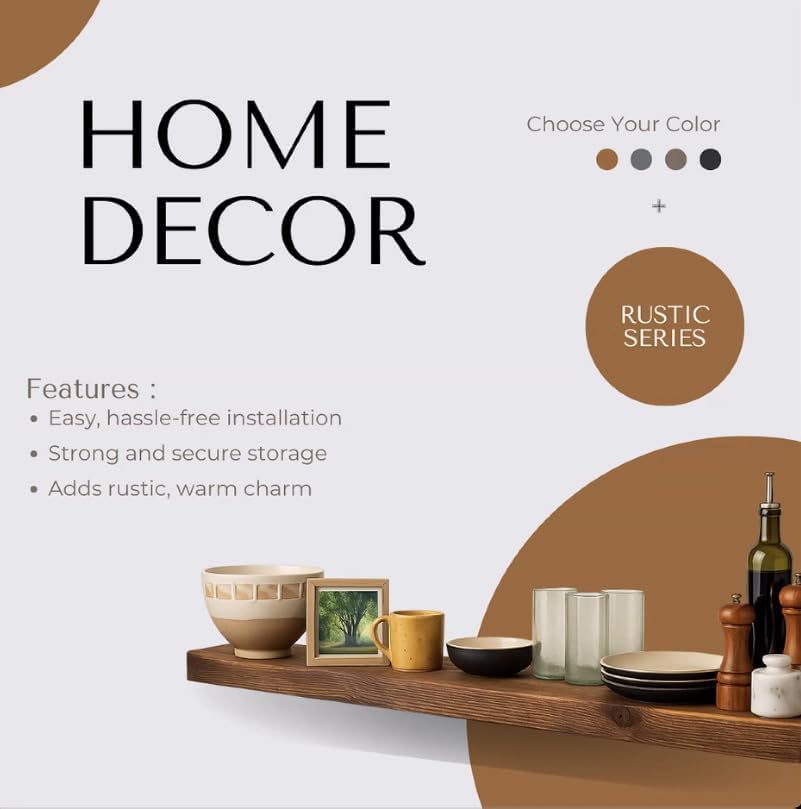 joelsantiques 42 Inch Wooden Floating Shelves for Wall - 42x8x2 in - Made of Natural Wood - Heavy Duty Rustic Wall Shelves Made in USA - Perfect for Living Room, Kitchen - Brown