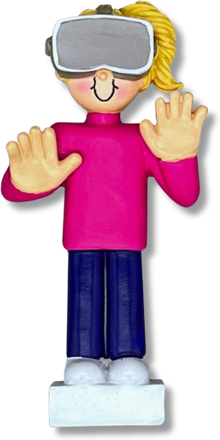 Ornaments by Elves - Personalized Virtual Reality Female Blonde Christmas Ornament - Unique Gift for Gamers, Women, Sisters - Tree Decoration, Birthday, Office Party - in a Giftable Packaging