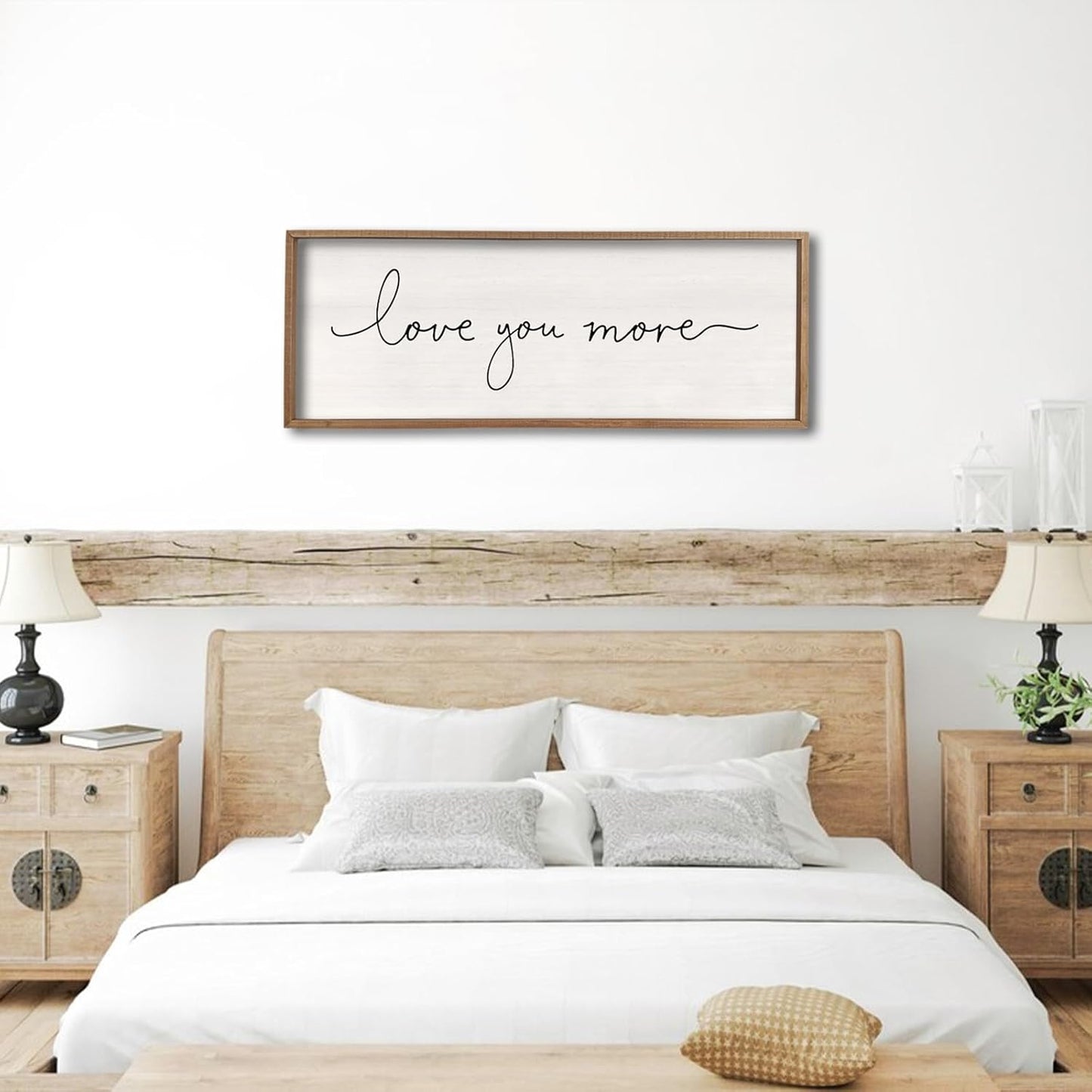 Love You More Sign 32''×12'' Master Bedroom Above Over Bed Wall Decor Modern Farmhouse Large Vintage Wood Framed Hanging Over Bed Bedside Wall Art (Wood)