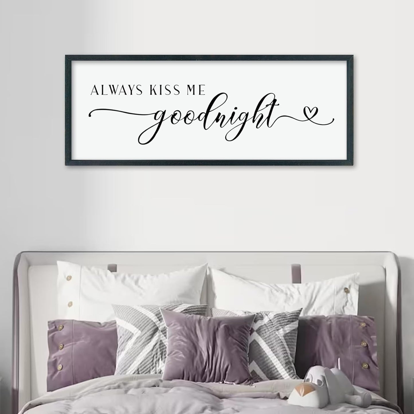 comurdyo Always Kiss Me Goodnight Sign for Bedroom Above bed Wall Decor 40''×15'' Large Wood Frame For Couples Over Bed Hanging Wall Art (Black)