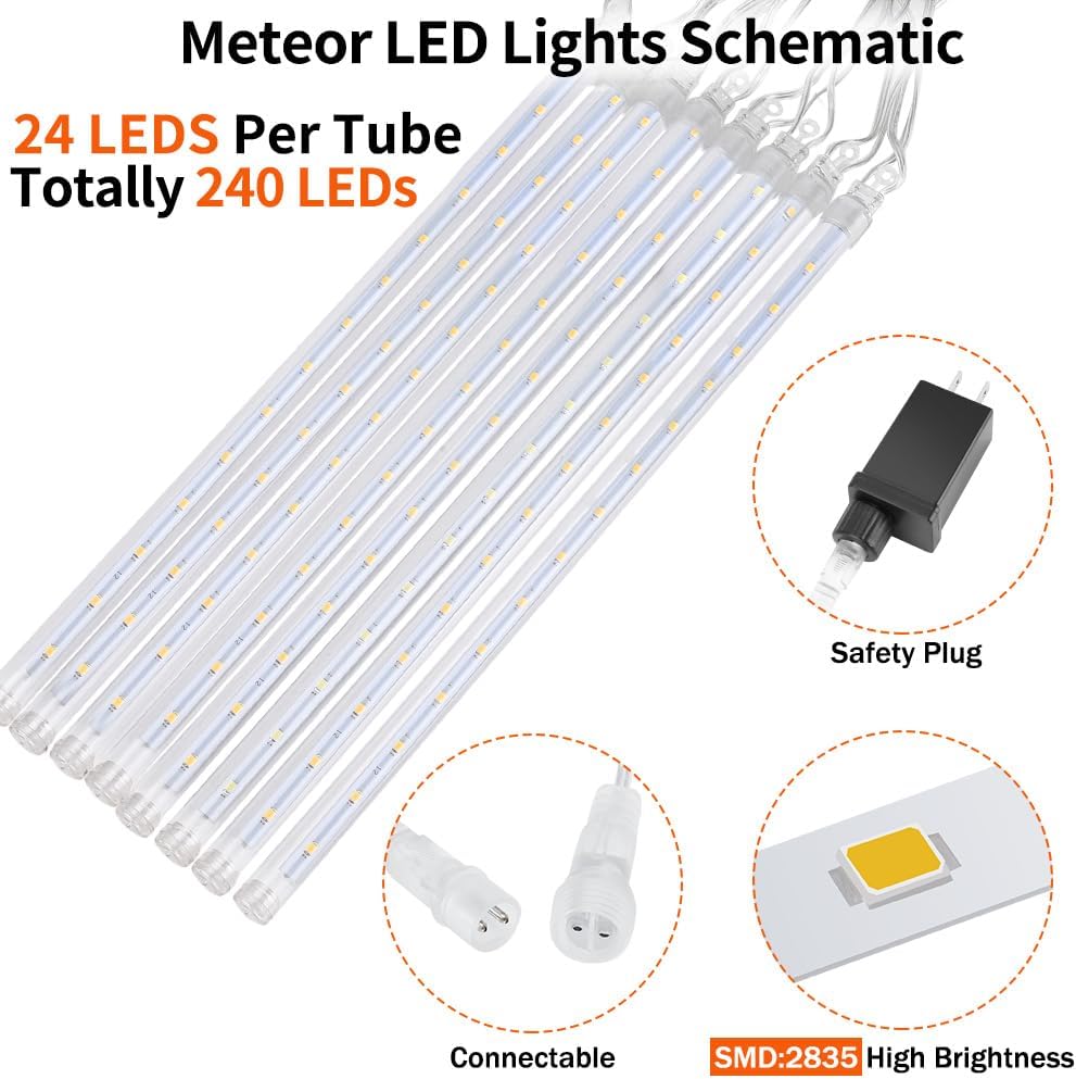 【2 Pack】 Christmas Lights Meteor Shower Rain Lights 12inch, Totally 20 Tube 480 LEDs Icicle Lights Outdoor Raindrop Lights for Xmas Halloween Wedding Party Tree Holiday Decoration, Pink