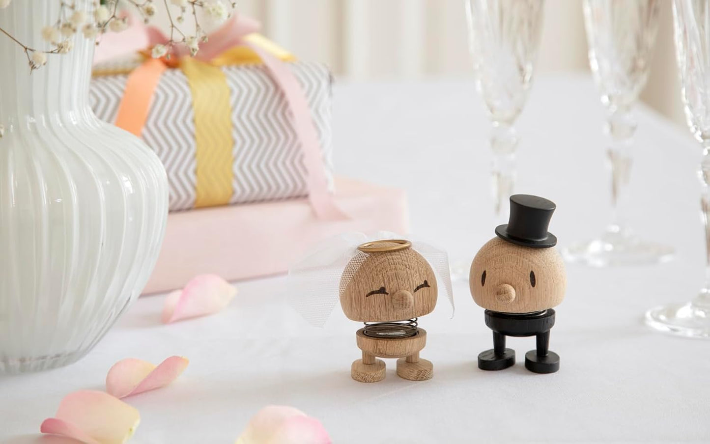 Hoptimist Bride Raw Oak, Wood, Home Decor Ornament - Scandinavian Design, Wood W/Metal Spring, Small - Creates Cheerful Movement