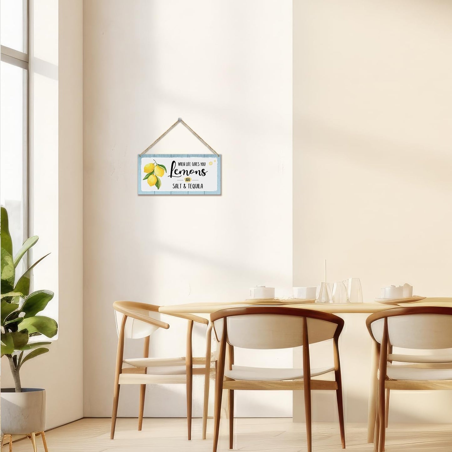 When Life Gives You Lemons Add Salt & Tequila Wooden Hanging Sign Plaque, Lemon Wall Decor Sign With Inspirational Quotes, Rustic Wood Sign Wall Art for Home Living Dining Room Farmhouse Kitchen - A26