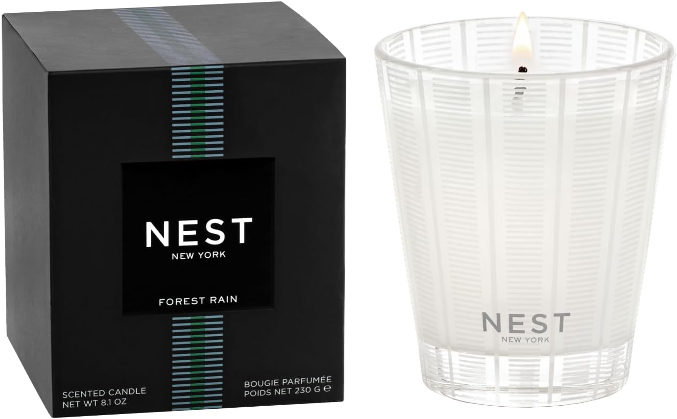 NEST New York Scented Classic Candle, Forest Rain - 8.1 oz - Up to 60-Hour Burn Time - Reusable Glass Vessel
