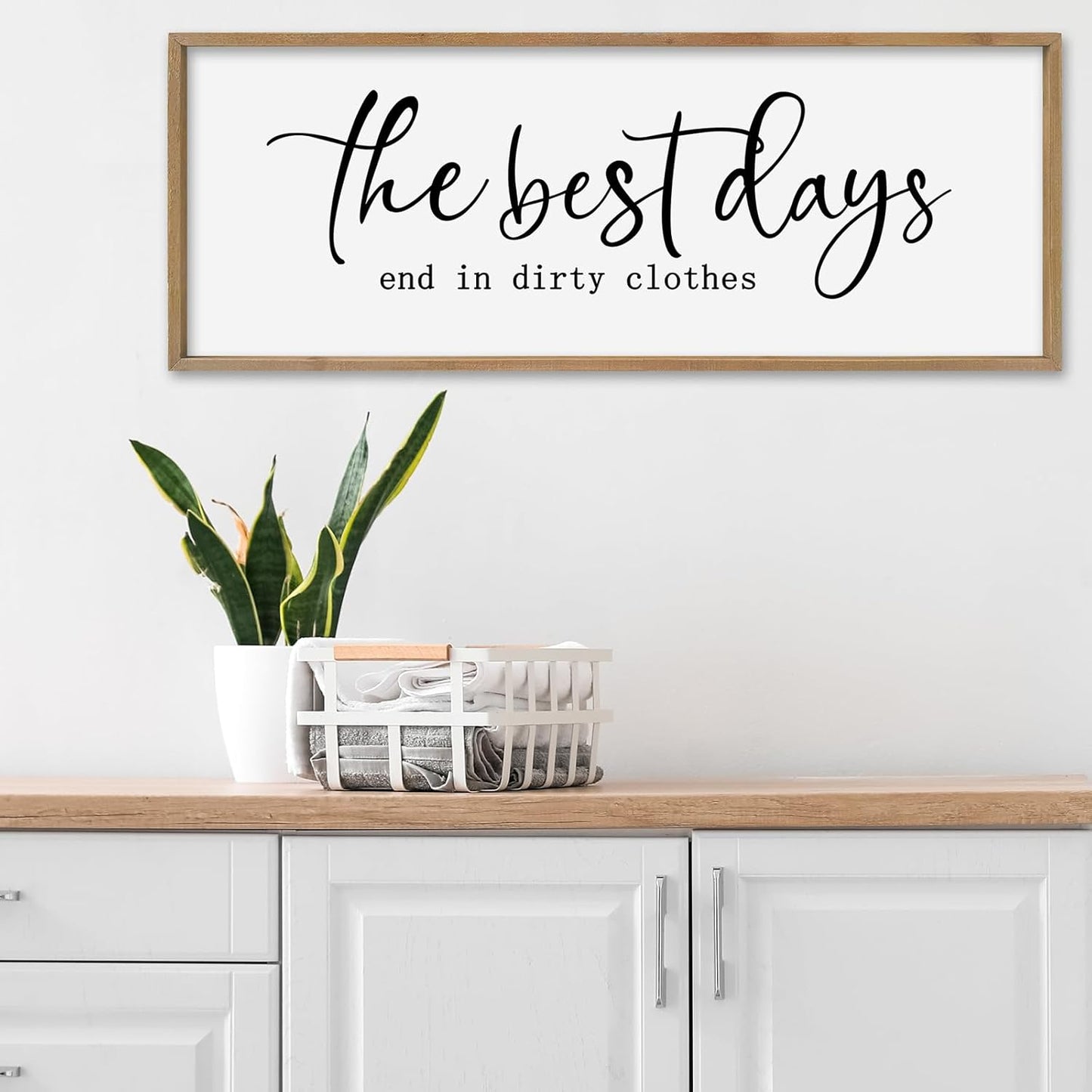 SRSZHIYUE The Best Days End In Dirtiest Clothes Sign Wall Decor Art 32"×12" for Laundry Room Large Wood Framed Wall Hanging (Wood)